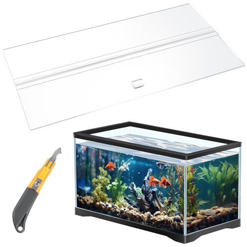 Image of Juexica Aquarium Acrylic Canopy Set 19.37 x 9.37 x 0.28 Inch for 10 /20 Gallon Without Center Brace Aquariums Cover Fish Tank Lid with a Hook Knife, Clear