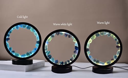 Image of AMOYSTONE Natural Blue Fluorite Crystal Lamp, USB Powered 3-Color Adjustable Rock Night Light 7.5 inch, Bedside Meditation Lamp for Bedroom Office Home Zen Decor