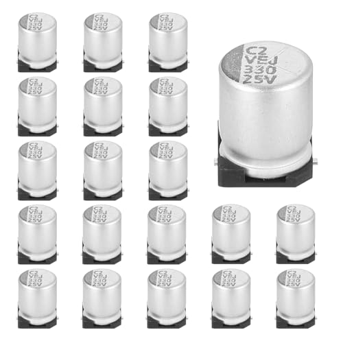 Image of sourcing map 330uF 25V Aluminum Electrolytic Capacitors, Low Impedance Surface Mount Device Electrolytic Capacitor for TV Computer Circuit Board DIY Electronic Projects, 8x10.5mm, 20pcs