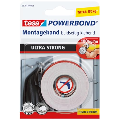 tesa Powerbond Ultra Fuerte: cinta de doble cara 1,5m x 19mm