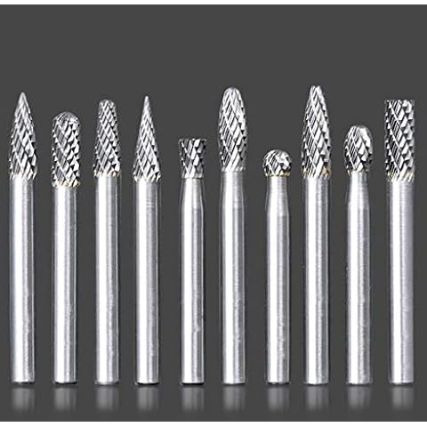 10pcs Carbide Burrs Set, 1/4"Cutting Diameter 1/4"(6mm) Shank Diameter Double Cut Solid Carbide Rotary Burr Set for Die Grinder Drill, Metal Carving, Polishing, Engraving, Drilling Cover
