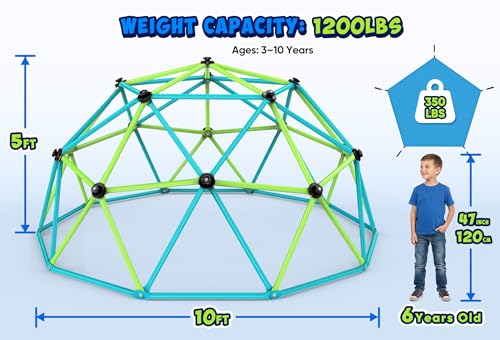 Image of Zupapa 10FT Climbing Dome with Hammock, Outdoor Jungle Gym for Kids, Geometric Dome Climber Supporting 1200LBS Outdoor Play Equipment, Cyan&Green