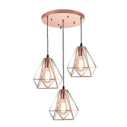 Lustre moderno criativo em formato de diamante lâmpada P Lustre minimalista moderno rosa ouro ferro forjado luminária suspensa para ilha de cozinha Sala de jantar Balcão de bar Cafe Shop Far