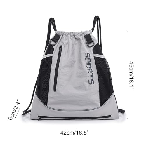 MiOYOOW Sports Drawstring Backpack, Waterproof Basketball Bag Large Gym Mesh Pockets for Outside Swimming Travel Beach3
