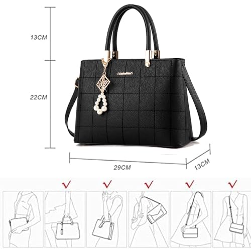 لينجي شنطة كتف ساتشيل بمقبض للنساء بسعة كبيرة مناسبة للاستخدام اليومي الاعمال التسوق أسود