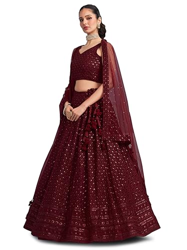 Image of Zeel Clothing Women's Sequins Thread Embroidered Georgette Lehenga Choli With Dupatta (5124-Women-Lehenga-Choli-New; Free size)