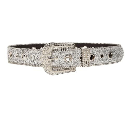 Women’S Unisex PU Leather Belt With Sequin Rhinestone Buckle Punk Goth Y2K Style Waistband