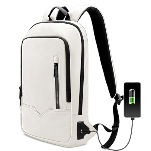Mochila para ordenador portátil para hombre, ligera, delgada, impermeable, con puerto de carga USB, bolsa compacta, para negocios, viajes, universidad, escuela, oficina, trabajo, al aire libre, 15.6