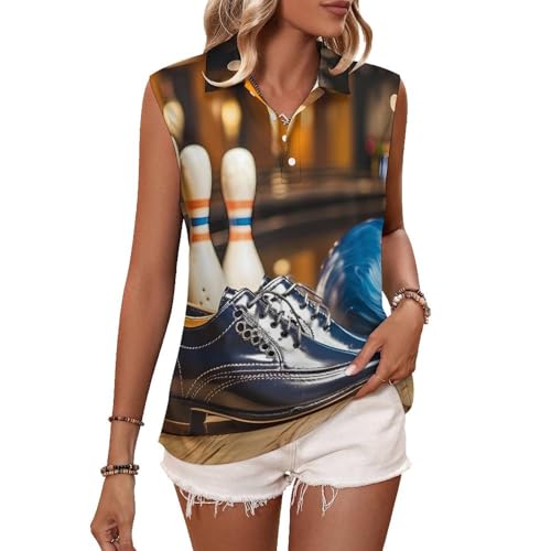 Generic - Polo d'été sans manches pour femme avec imprimé chaussures de bowling, Style :, XL