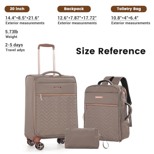 Image of Travelhouse 3 Piece Luggage Set 20 Inch Carry On Suitcase with Backpack