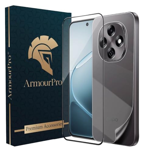 Image of ArmourPro Tempered Glass for Oppo F31 Pro with Back Clear Membrane Guard, Edge to Edge Screen Protector, Anti-Bubble, Anti-Fingerprint, Oil Resistant, Installation Kit | Black