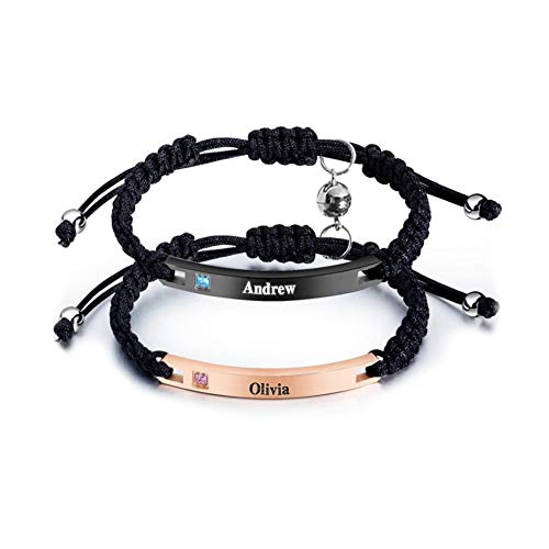Generic Custom Magnetic Couples Bracelets for Women Men, Promise Rope Name Bracelets Personalized Jewelry for Couples BBF