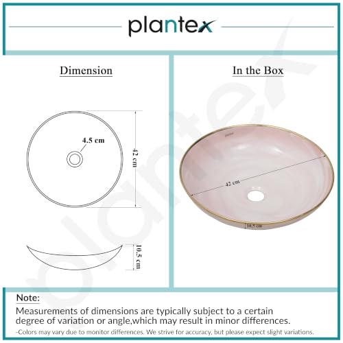Image of Plantex Wash Basin /Ceramic Table Top Wash Basin /Designer Countertop Basin for Bathroom /Restaurants /Hotel (Pink & Gold - 16.5 x 16.5 x 4 Inch)