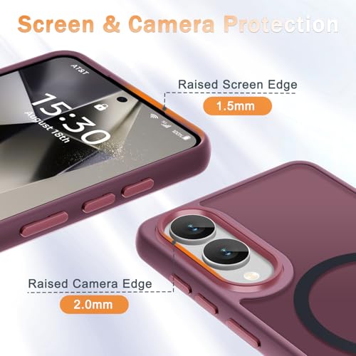Image of YENAPOON for Samsung Galaxy S25 Edge Case, Matte Magnetic Case, Wine Red | Fit for Magsafe, Screen Protector Included, Translucent Frosted Slim Shockproof Protective Phone Cover