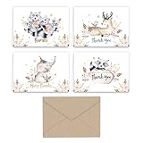 Paper Frenzy Woodland Animals Thank You Note Cards and Kraft Envelopes 24 pack