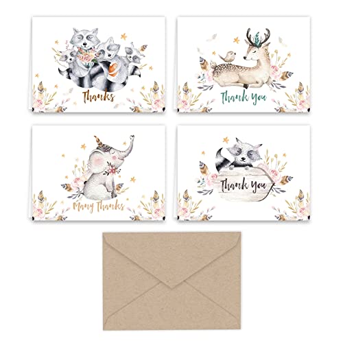 Paper Frenzy Woodland Animals Thank You Note Cards And Kraft Envelopes 24 Pack #TOP6