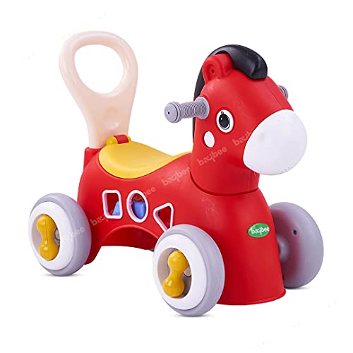 Image of BAYBEE Giraffe Horse Rider for Kids, Ride-On Kids Car with Shape Sorting Activity Kids Toys & Storage | Push Car Rider with Smooth Wheels Baby Car Suitable for 1-3 Years Boys Girls (Red)