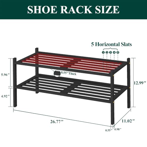 Image of Smiry Bamboo Shoe Rack, 5 Horizontal Slats, 2 Tier - 26.8 inch Wide, Black