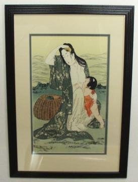 Abalone Divers 2 ~ Framed Vintage Woodblock Print