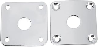2 Pcs Electric Guitar Square Jack Plate Output Jack Socket Plate with Screws Compatible with Strat Tele Style Guitar Parts Replacement, Chrome