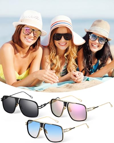 Image of Frienda 3 Pairs Retro Sunglasses for Men Oversized Men Shades Glasses Fashion Alloy Metal Gold Frame Polarized Sun Glasses