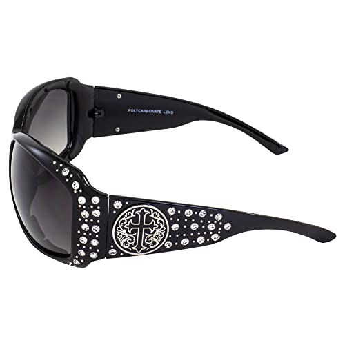 Rodeo Queen Mercy Padded Motorcycle Cross Sunglasses for Women Black Frame w/Bling Rhinestones & Smoke Gradient Lens3