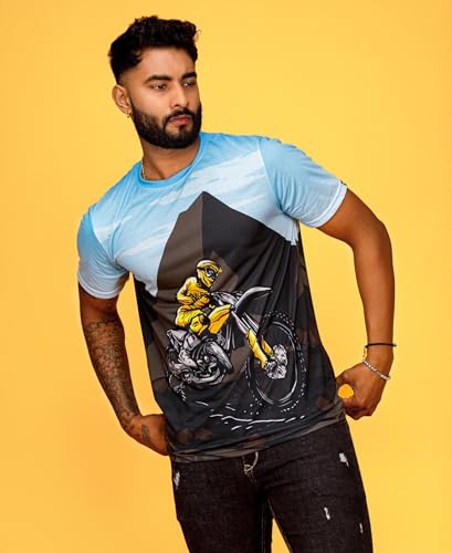 Image of WANDERLOOMS Men Tshirt Front & Back Graphic Printed Full Print Tshirt for Men Round Neck Half Sleeve T-Shirt