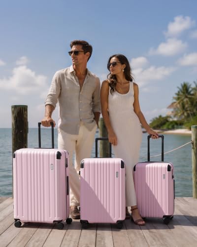Image of Coolife Luggage Set, Light and Durable Hardshell, 3-Piece, Light Pink