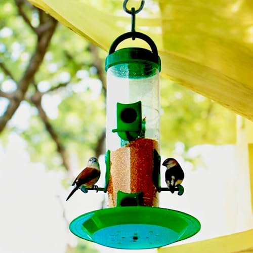 Image of Large Bird Feeder I Hanging Bird Feeder for Balcony I Outdoor Bird Food Feeder I 900 Capacity I Premium Hard Plastic Weatherproof, Attracting for Wild Birds (Green, Pack of 10 Pcs)