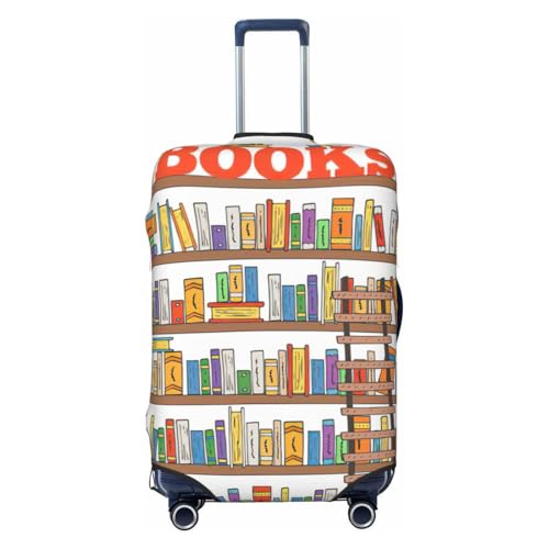Funny Book Shelves Collection And Ladder Print Washable Luggage Cover Fashion Suitcase Protector Cover Fits 18-32 Inch Luggage
