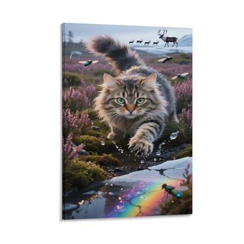 Affiche 3D chat des forêts norvégiennes anti-rayures toile salon