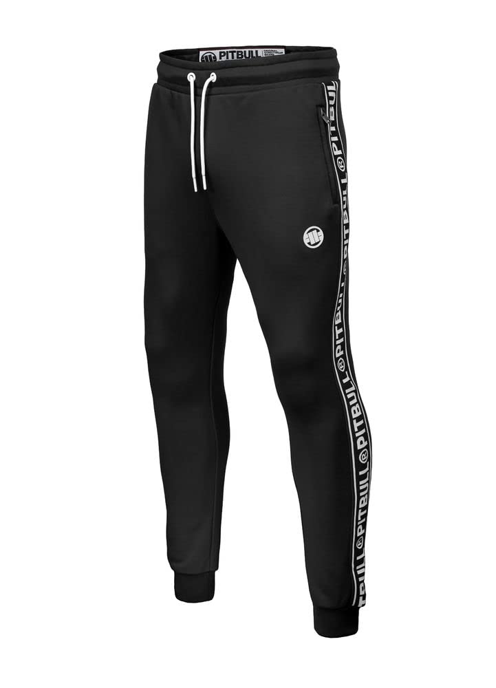 Pitbull Men's Black - Tracksuit Bottoms Oldschool Tape Logo, Regular Cut Joggers For Tracksuit Bottoms With Pockets, Jogging Bottoms Activewear, Gym Clothes - M,