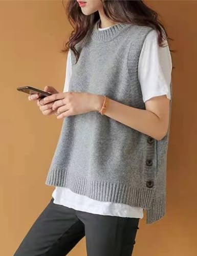 Image of HangNiFang Women's Round Neck Sleeveless Pullover Ribbed Knit Sweater Vest