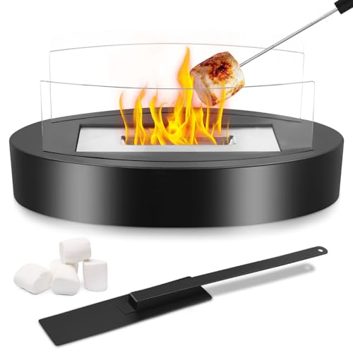 Portable Bioethanol Fireplace, Oval Table Top Fire Pit with Two-Sided Glass, Clean-Burning Ethanol Stove for Indoor & Outdoor Use, Stylish Tabletop Fire Bowl for Patio Parties and Events