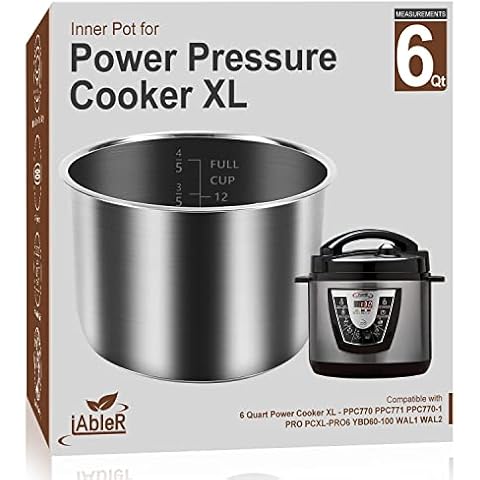 Genuine 6Qt Power Cooker XL Replacement Inner Pot Compatible with 6 Quart Power Pressure Cooker PPC770 PPC771 PPC770-1 PRO PCXL-PRO6 YBD60-100 WAL1 WAL2 Stainless Steel Inner Pot Parts - 6 QT Cover