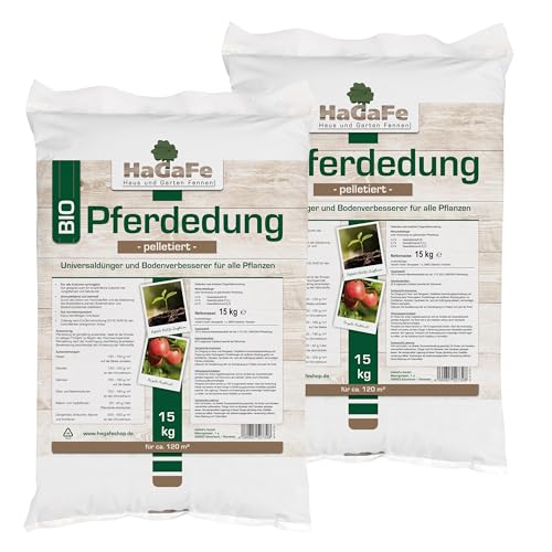 2 x 15kg HaGaFe Bio Pferdedung, Pferdemist, Universaldünger,Bio - Dünger, Dung, Mist, Naturdünger, Gartendünger
