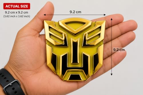 Image of Gold Big Transformer Transformer Glow 3D Metal Logo Car Metal Emblem 3D Badge Auto Racing Sport Sticker 9.2cmx9.2cm for Car & Bikes Pack of 1 (Gold)