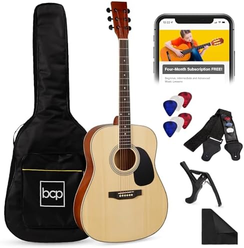 Best Choice Products 41in Full Size Beginner All Wood Acoustic Guitar Starter Set w/Gig Bag, Strap, Capo, Strings, Picks - Natural