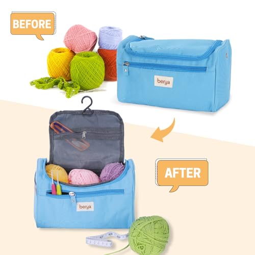 Image of Oxford Cloth Crochet Bag Organizer, Portable Knitting Bag, High Capacity Yarn Bag Storage Bag for Home Travel Crochet DIY, Crochet Accessories, Knitting Needles, Crochet Hooks (Sky Blue)
