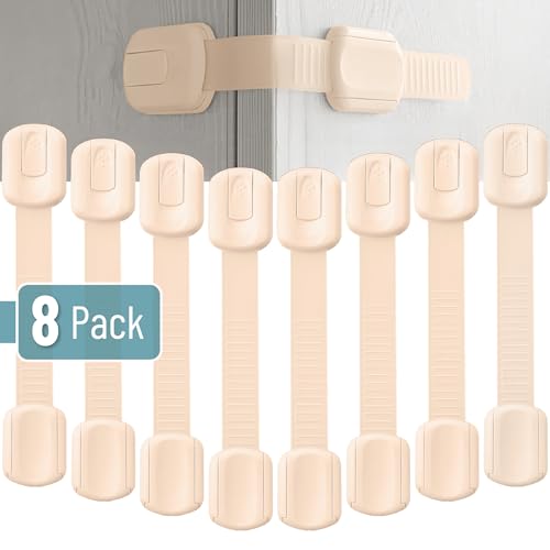Image of Bate- Child Safety Strap Locks, 8 Pack, Baby Locks for Cabinets, Drawers, Kitchen, Toilet, Furniture, Fridge, Multi-Purpose, Easy Install with Quick 3M Adhesive for Childproofing