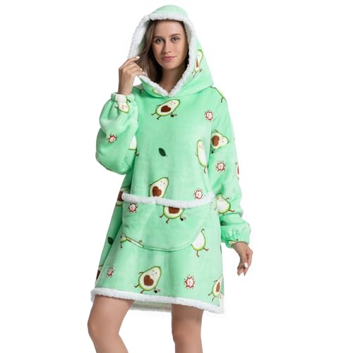 Avocado TV Wearable Blanket Hoodie,Big Oversized sherpa Comfy Sweatshirt for Adults Women Girls Teens, Cool Animal Hooded Body for Christmas Gifts