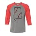 TeesAndTankYou State Shape Baseball Alabama Three-Quarter Raglan Sleeve Baseball Shirt Unisex X-Small Grey/Red