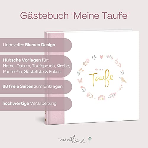 mintkind® Gastenboek Meine Doop Bloemen I voor jongens en meisjes | Doopboek, doopalbum, herinneringsboek I 96 pagina's voor felicitaties, foto's en meer, gastenboek doop gastboek - Image 3