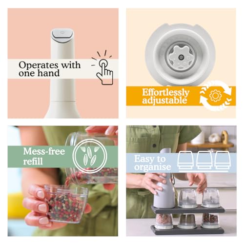 FinaMill USB Rechargeable Pepper Mill & Spice Grinder | Adjustable Coarseness, Ceramic Grinding Elements, One Touch Operation with LED Light | Includes 2 Quick-Change PRO Plus Pods | Sangria Red - Image 4