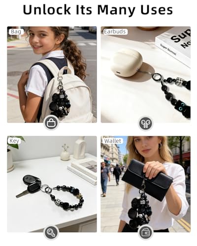 YONONIC Beaded Phone Charm Cat, Detachable Fluffy Cell Phone Chain for Women Girl, Anti-Theft Star Cute Cat Charm Wrist Strap for Bag, Purse, Handbags, Backpack Keychain, Camera, Decorat Gift, Black — view 3