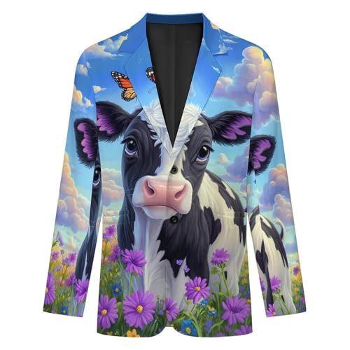 Cow Florals Butterfly Men's Slim Suit Long-Sleeve Prom Tuxedo Classic Two Button Business Jacket4