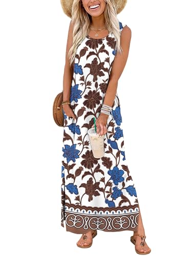 Image of WIHOLL Maxi Dress Summer Dresses 2026 Beach Vacation Clothes Sleeveless Sundresses with Pockets Boho S-3XL