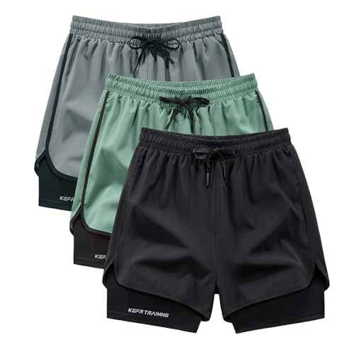 3 Pack Men's 2 in 1 Running Shorts with Liner,5