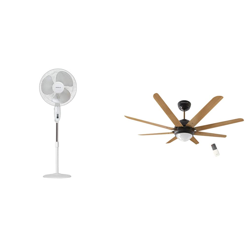 Havells Swing 400mm Pedestal Fan (White) Octet Underlight 1320mm Ceiling Fan (Walnut Black Nickel)