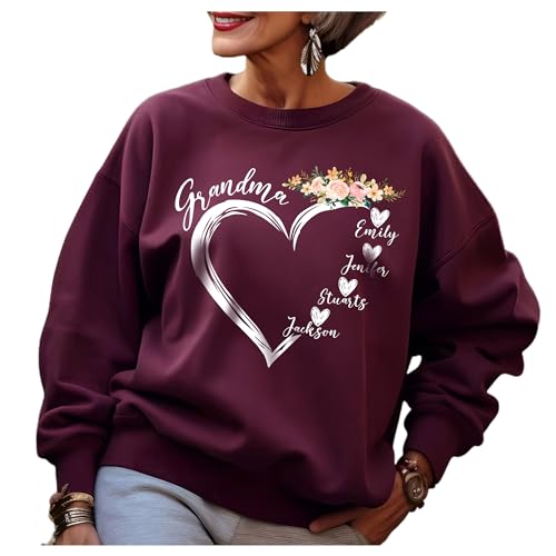 LIISE Personalized Grandma Heart Floral Sweatshirt with Grandkids Names